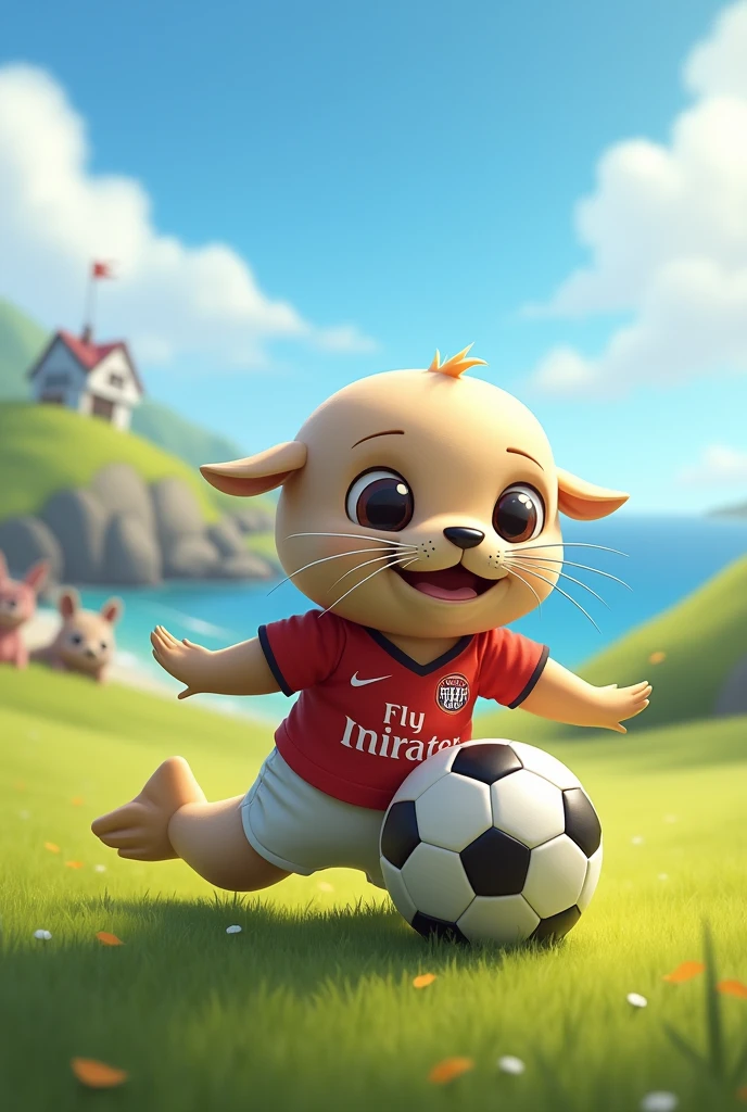 A seal playing soccer
