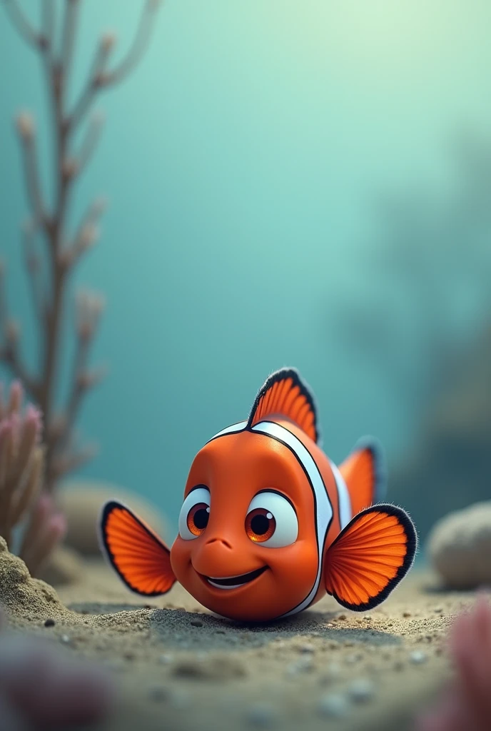 Poster for the movie Finding Nemo but less is more with a realistic style