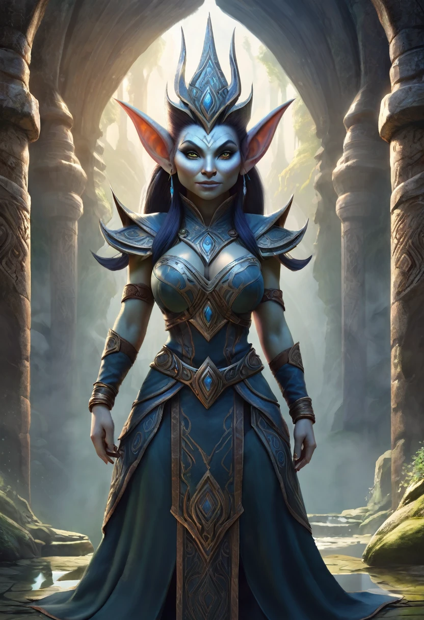 Anthropomorphic feminine troll Mage. Official Art – An Award-Winning Digital Masterpiece In 4K Ultra HD, Extreme Detail And Intricate Realism. Symmetrical Face. This Concept Art Brought To Life By The Hands Of Artists Like Wlop & Artgerm In A Stunning 2D Vector Illustration.Background Is A Panoramic Vista.