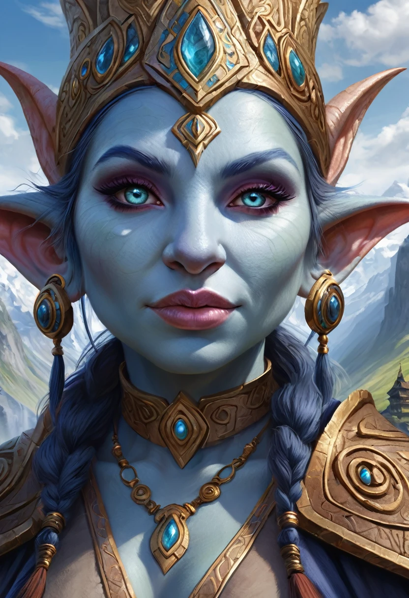 Anthropomorphic feminine troll Mage. Official Art – An Award-Winning Digital Masterpiece In 4K Ultra HD, Extreme Detail And Intricate Realism. Symmetrical Face. This Concept Art Brought To Life By The Hands Of Artists Like Wlop & Artgerm In A Stunning 2D Vector Illustration.Background Is A Panoramic Vista.