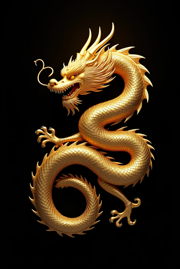 Gold chinese dragon, plain black background