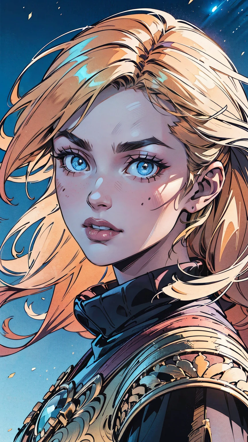 high details, best quality, 8k, [ultra detailed], masterpiece, best quality, (extremely detailed), dynamic angle, ultra wide shot, photorealistic, fantasy art, dnd art, rpg art, realistic art, an ultra wide picture of a female human (1.5 intricate details, Masterpiece, best quality) godess of light ((blue radiant aura)), controlling a swirling blue radiant magic (1.5 intricate details, Masterpiece, best quality), manipulating purple radiant magical symbols, divine symbols (1.5 intricate details, Masterpiece, best quality), human female, blond  hair, long hair with aura, hair with blue radiant eyes, intense eyes, ((radiant eyes)), (( blue glowing eyes)), dynamic clothing, fantasy sky, clouds, celestial  background, ((divine worship atmosphere)), high details, best quality, highres, ultra wide angle