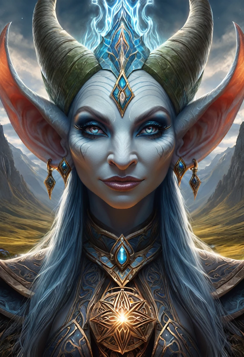 Anthropomorphic feminine troll enchanter. Official Art – An Award-Winning Digital Masterpiece In 4K Ultra HD, Extreme Detail And Intricate Realism. Symmetrical Face. This Concept Art Brought To Life By The Hands Of Artists Like Wlop & Artgerm In A Stunning 2D Vector Illustration.Background Is A Panoramic Vista.
