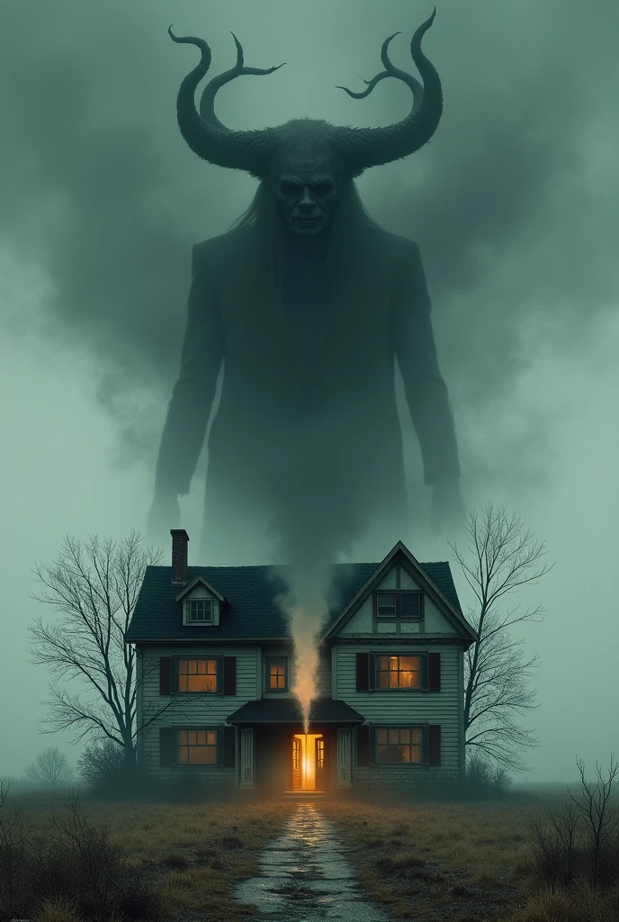 A house divided in two with the shadow demon above