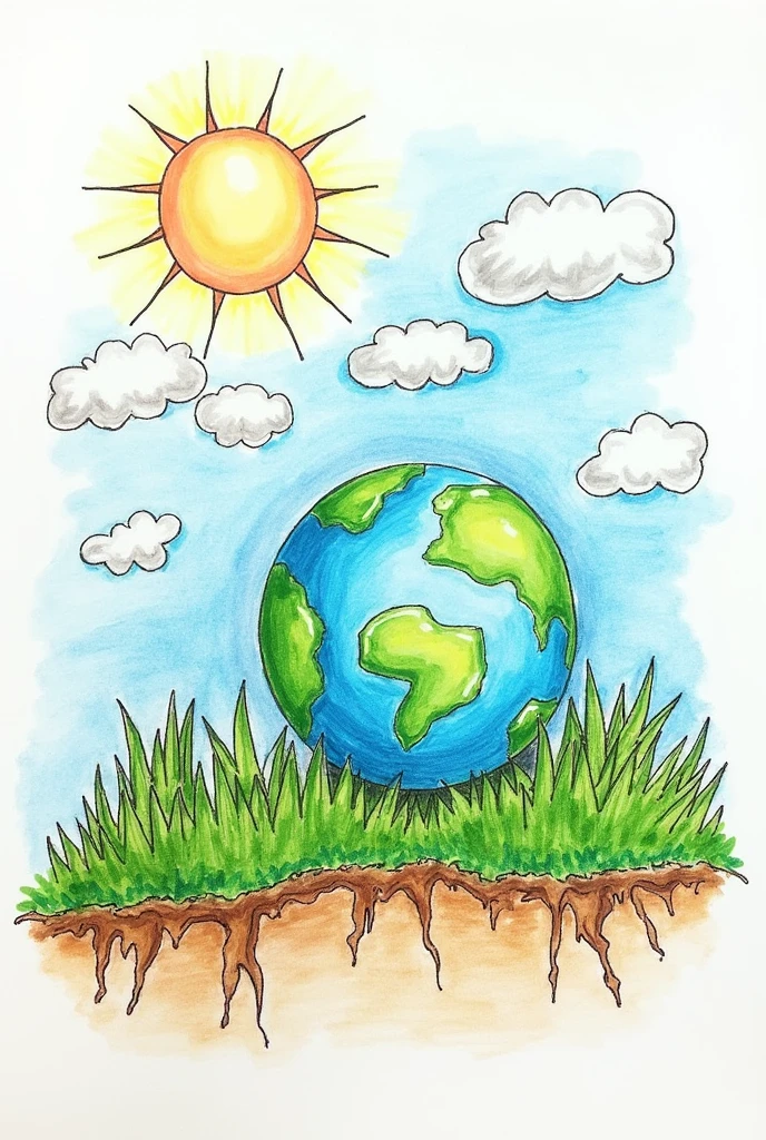 Easy drawing of science and technology about a contribution to the environment