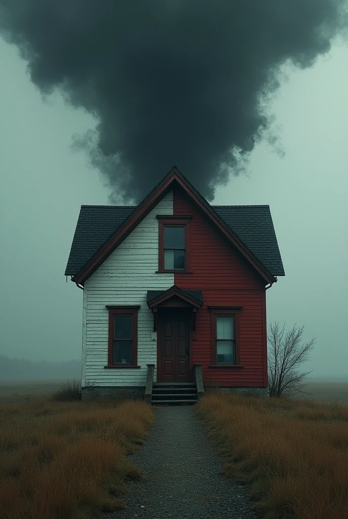 A house divided in two with the shadow above