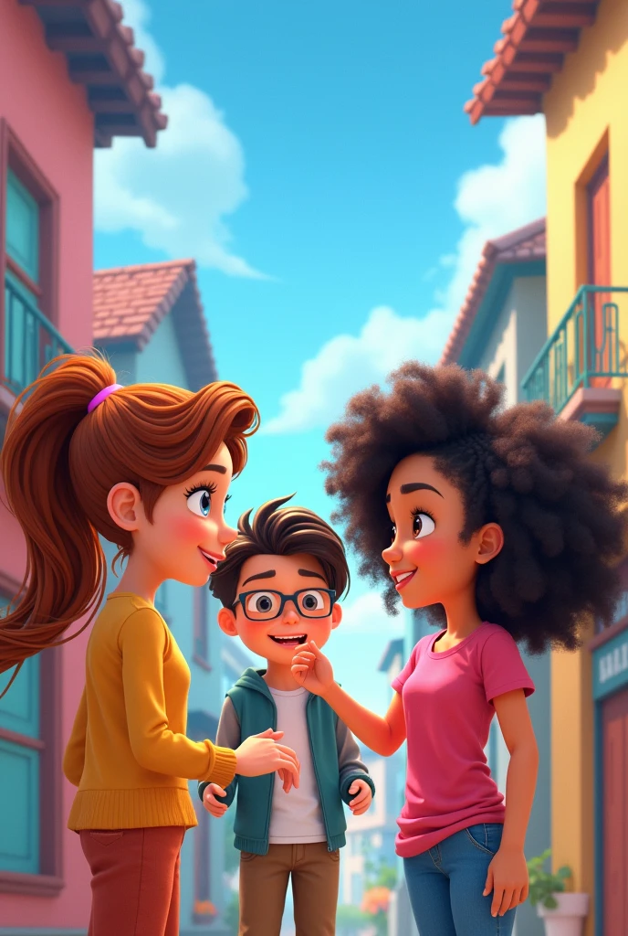 Please create an animated image featuring 4 characters: 3 girls and 1 boy. The boy should be clearly distinguishable from the girls. Make sure the text '8 semestre' is clearly visible at the top of the image.