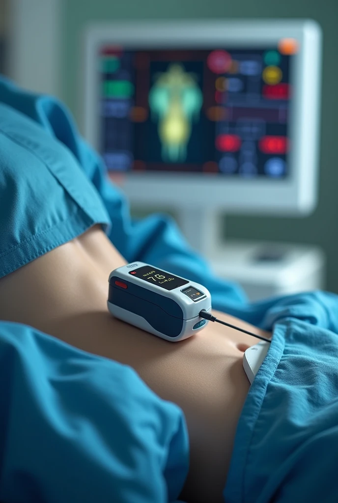 Post surgical oximeter at abdominal surgery site which attached to Bedside Monitor