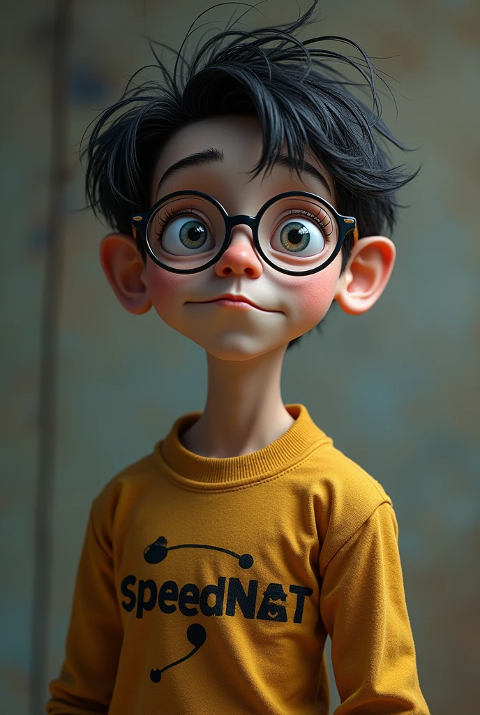 A teenage male with dark brown eyes, with broken hair, thick lips, high, thin and with shock and scary expression, put on oakley sunglasses,3d render