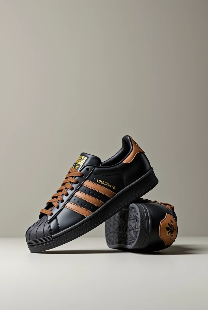 Clasis black adidas superstar with brown laces