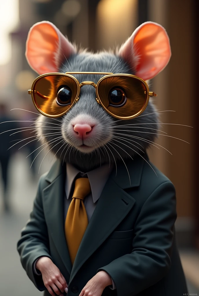 Un rat fashion seduisant avec des lunettes de soleil dorée