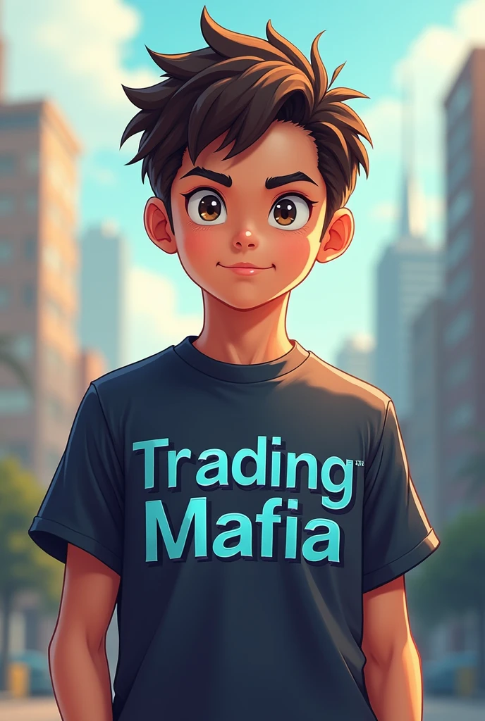 A boy text TradingMafia on his shirt