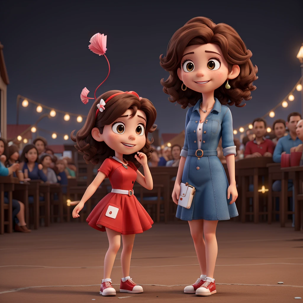 woman brunette hair, mobile phone, short red dress, Black background, town,
cameras. streamers mini falda.


