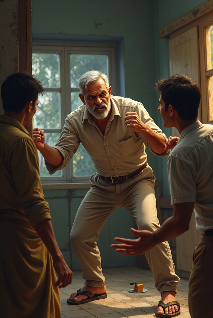 The image can show a small incident that causes Ram to get angry. For example, a child accidentally drops something, or someone is arguing with Ram.