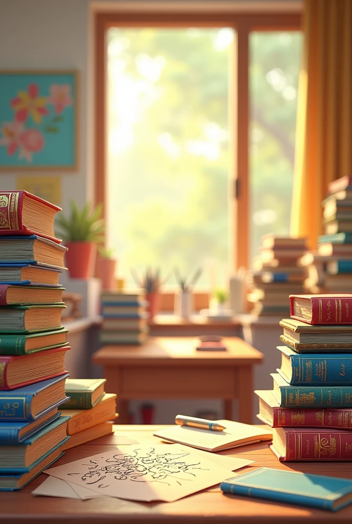 I need a suitable image for a background image for an advertisement to be made for a Tamil tutoring class It should contain things like Tamil letters and books. This should be a newly created ai image