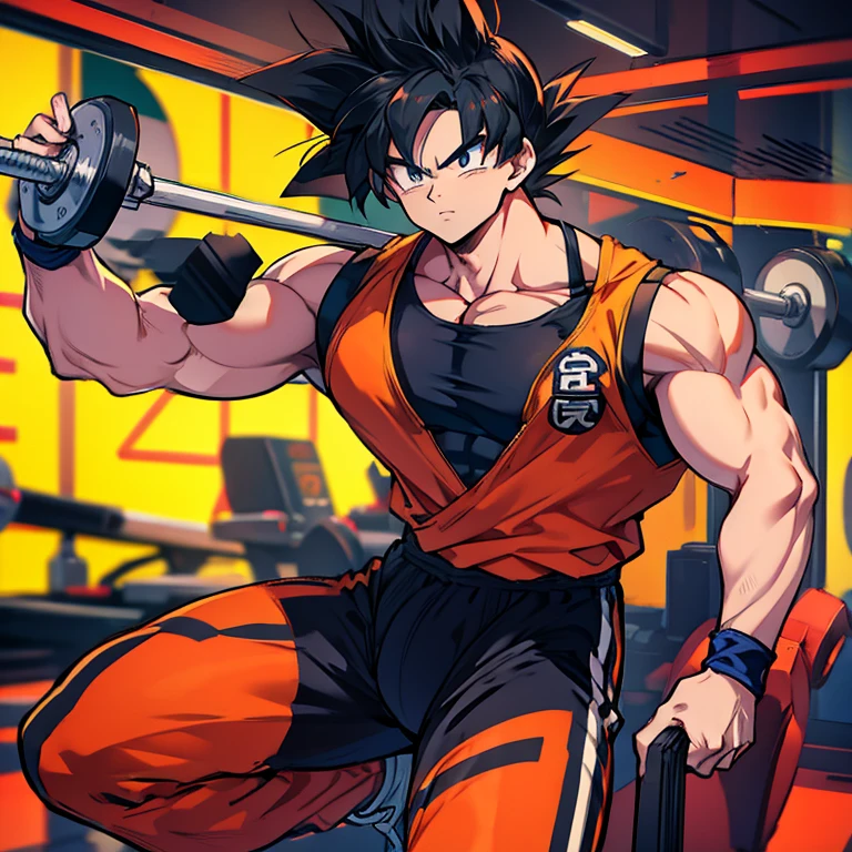 Dragon Ball Z character with gym clothes, holding a dumbbell