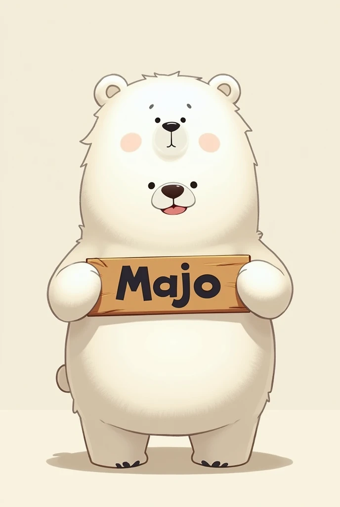 Oso polar de la serieWe Bare Bears con un cartel que diga Majo