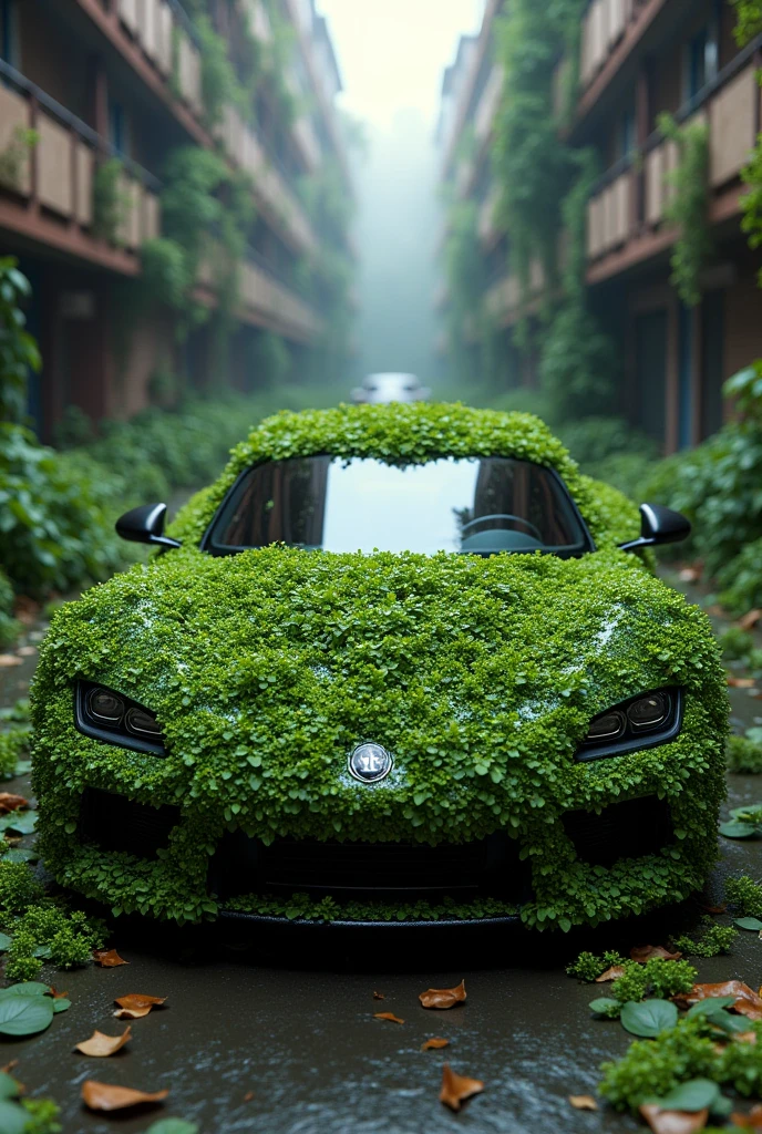 Make a camouflaged car that looks like a bush to escape a robbery