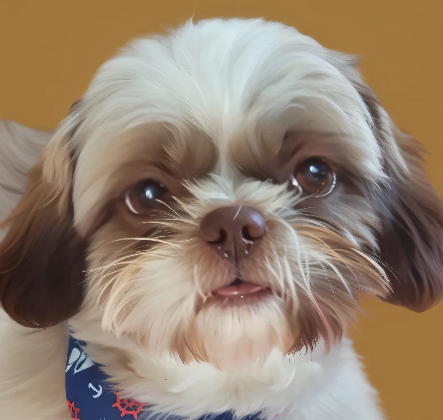 a very cute furry dog, hair drawn like cartoons, Perfectly drawn Eyes, eyes like a cartoon, gorgeous eyes, perfects eyes, She is very happy, She is smiling, the image is very detailed