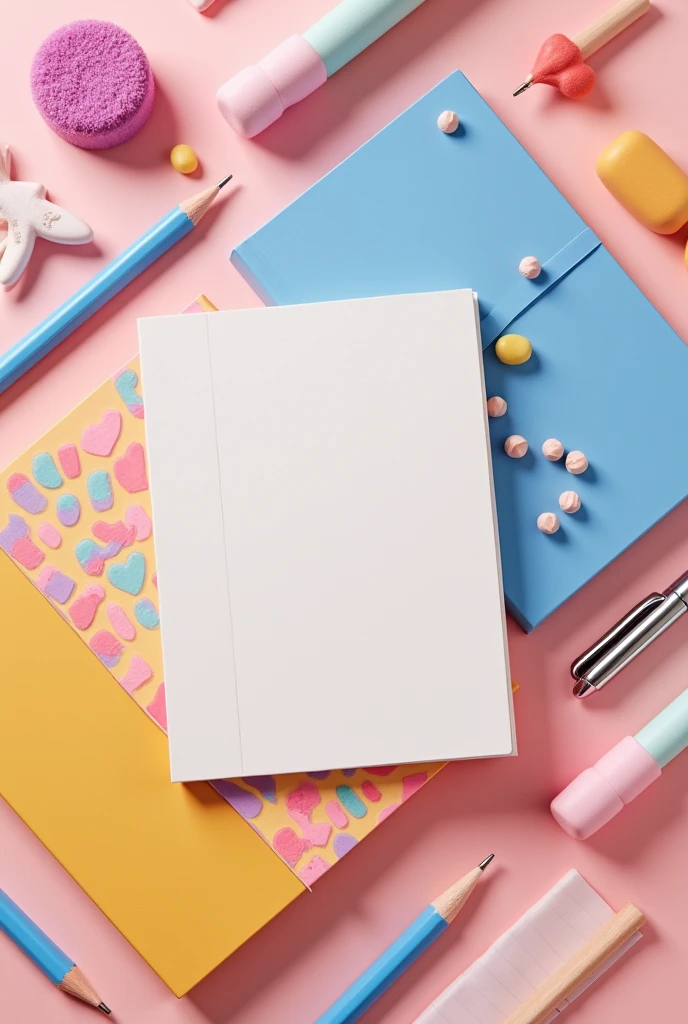 Colorful Stationery Items . ex: notebook, Pencil, gumi, caneta, Among other things. A delicate image 