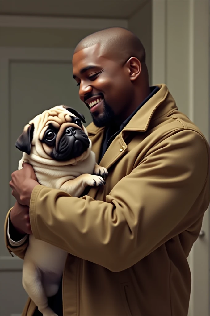 Kanye West hugging a Pug