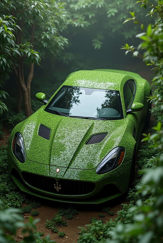 Make a camouflaged car that looks like a bush to escape a robbery