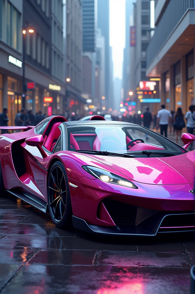 Pink car with nude leather seat

