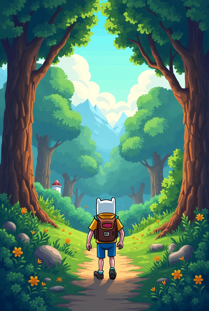Find a jacket, adventure time, inside a forest in PIXEL ART