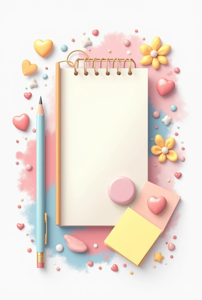 Colorful Stationery Items . ex: notebook, Pencil, gumi, caneta, post-it. A delicate image , com o fundo branco. 