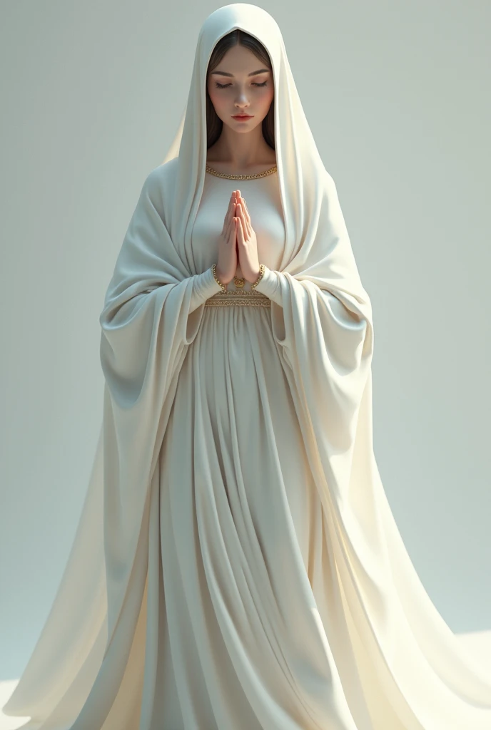 Our Lady of Lourdes , white gown, white veil, Hands folded, looking to the down