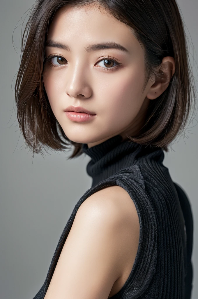 (masuter piece:1.3)、(8K、Photorealsitic、Raw photography、top-quality: 1.4)、(1girl in)、beautiful expression、(Lifelike face)、(A dark-haired、short-hair:1.3)、Beautiful hairstyle、realisticeyes、Beautiful details、(real looking skin)、Beautiful skins、(Sweaters)、absurderes、enticing、超A high resolution、A hyper-realistic、high-detail、
