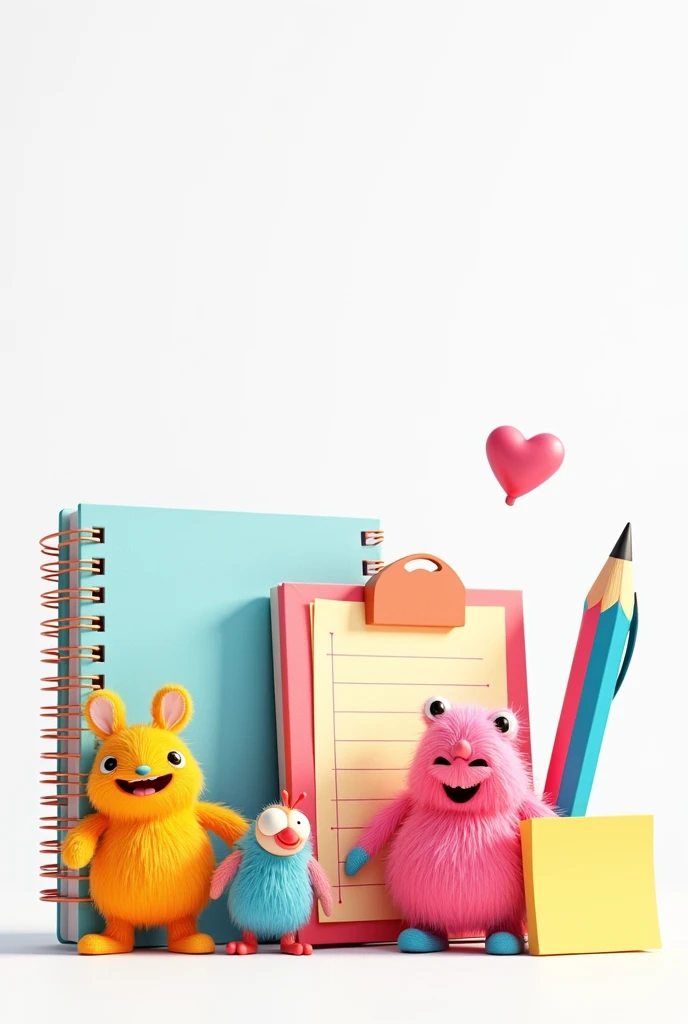 Colorful Stationery Items . ex: notebook, Pencil, gumi, caneta, post-it. com o fundo branco.