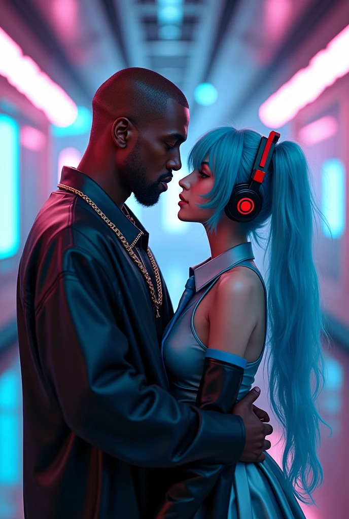 Kanye West hugging Hatsune Miku