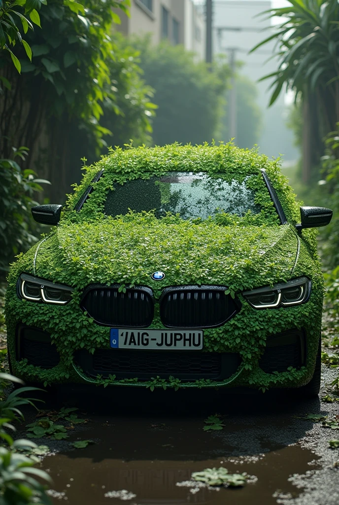 Make a camouflaged car that looks like a bush to escape a robbery