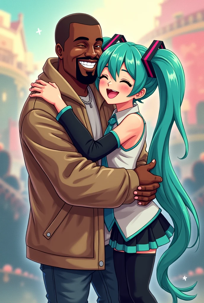 Kanye West Hugging Hatsune Miku Cartoon 