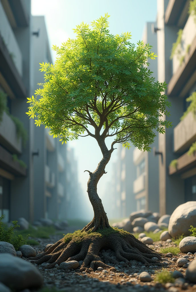 The little tree grows big in the midst of obstacles
Showving how to big