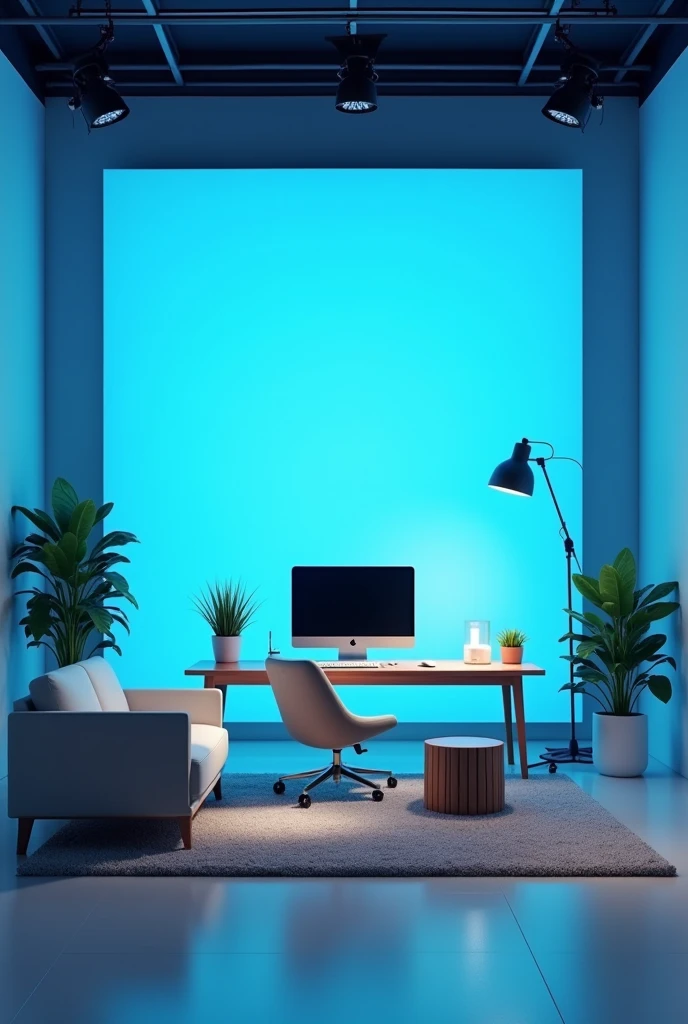 youtube studio back ground . Mian Bhatti Vlogs . blue and white clour On computer table sofa watche