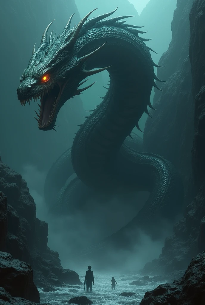 kaliya naag a giant serpent pitch dark and firce long with multiple heads vicious