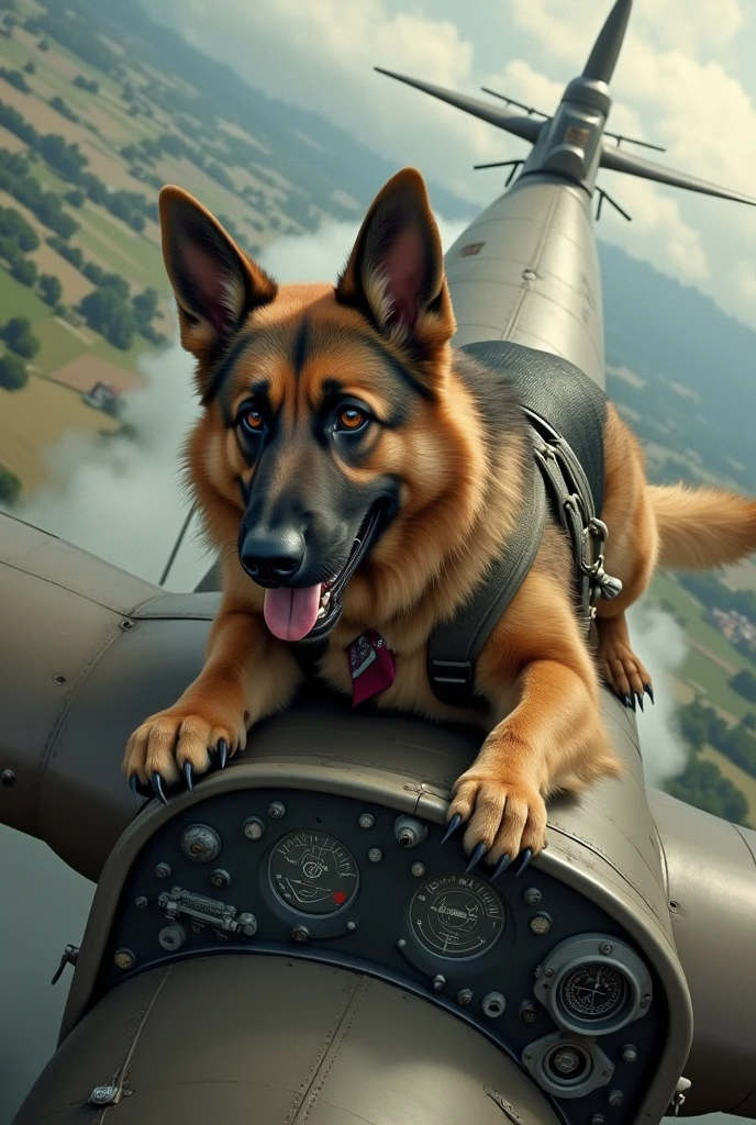 A German Shepherd piloting a plane that is going to crash