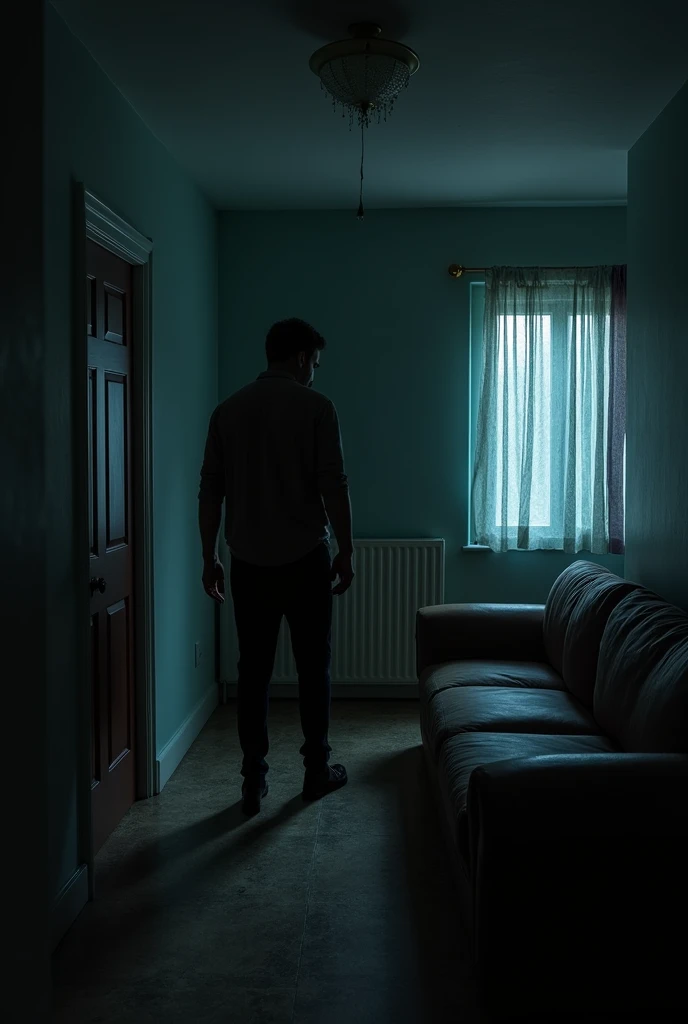 bestial one behind the couch in a dark and scary house