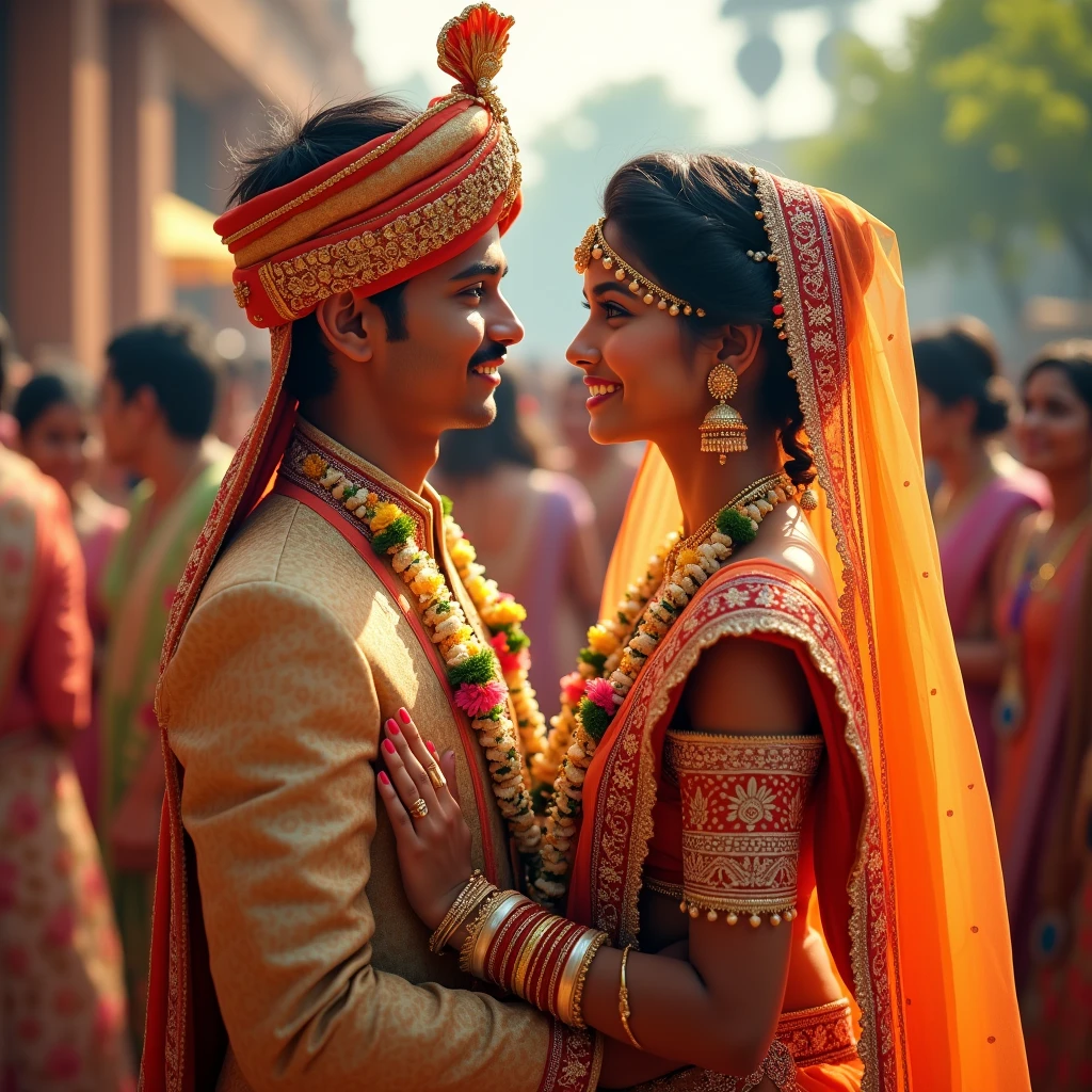 An Indian girl whose clothes are different from others and that girl is having marriage with a boy