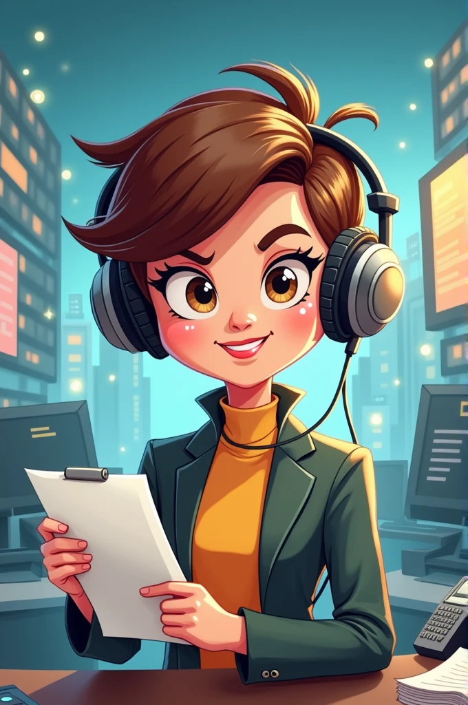Journalist cartoon with headphones