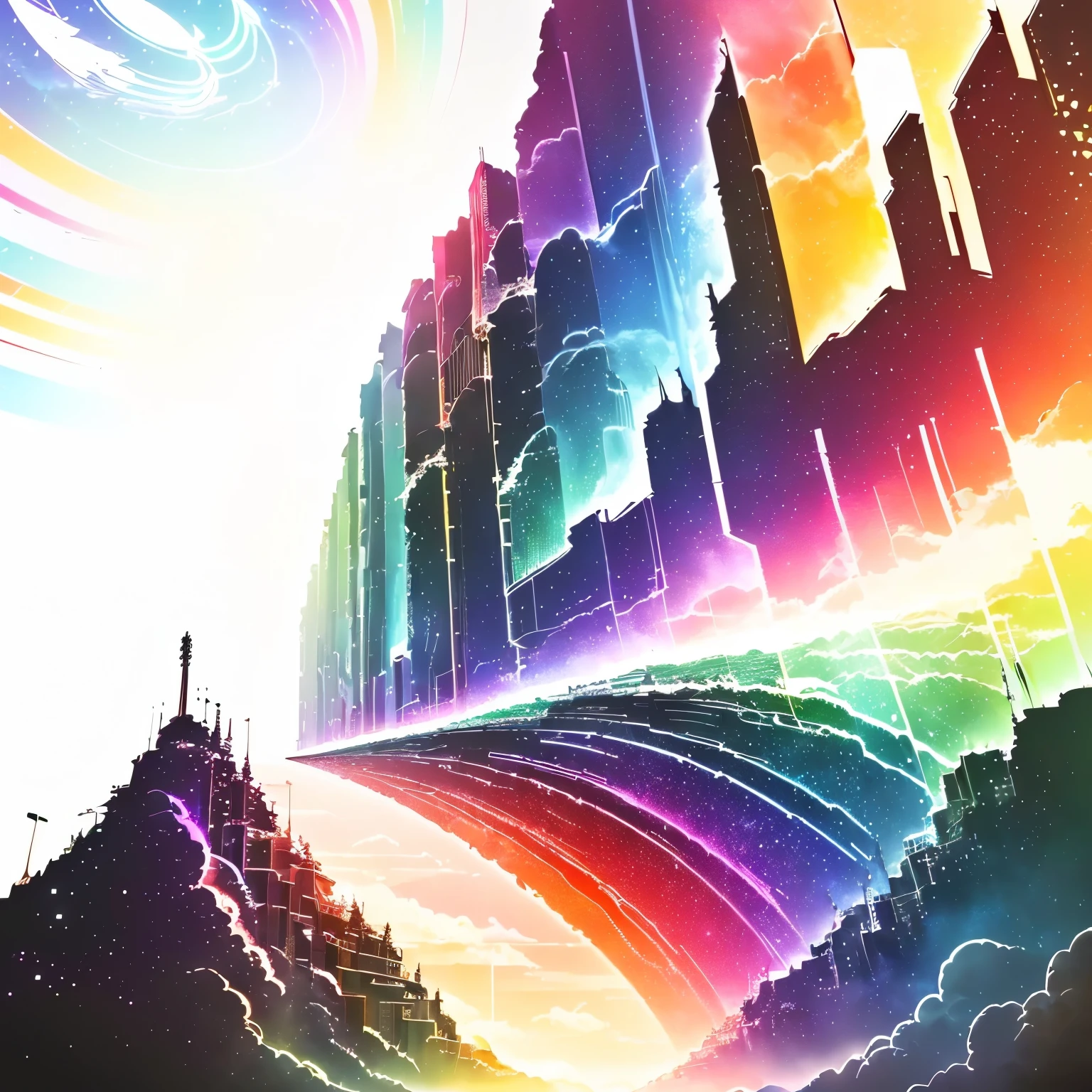 anime scene of a rainbow colored sky with a rainbow beam, colorful anime movie background, rainbow, rainbow bg, anime background, still of rainbow ophanim, anime art wallpaper 4 k, anime art wallpaper 4k, anime background art, ufotable art style, anime movie background, 3840x2160