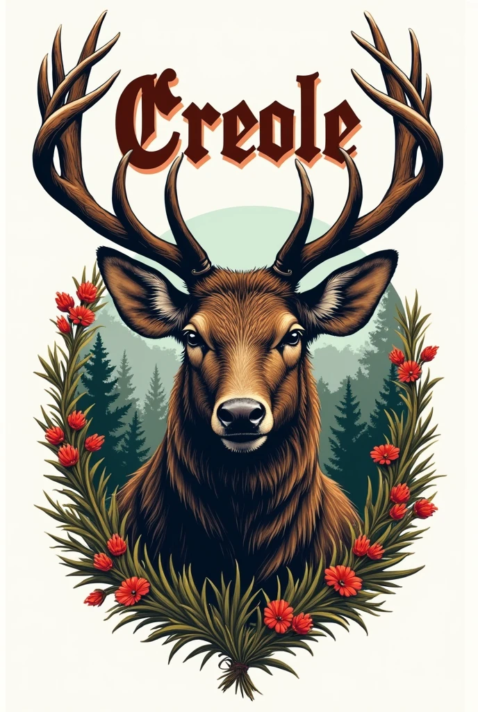 A logo for a hunting and fishing club called " Creole " with a wild and rustic style