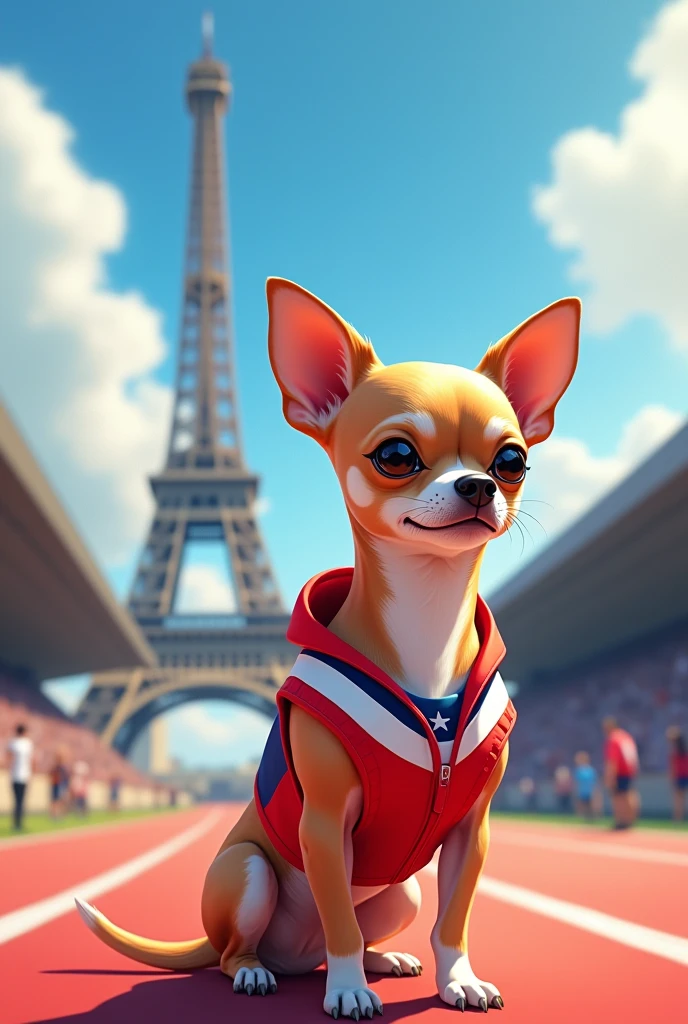 Un chihuahua qui fait des épreuves Aux Jeux Olympiques Paris 2024
