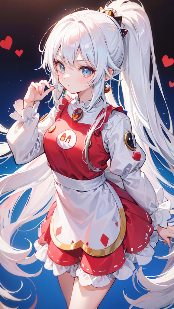 Girl with long white hair, wearing Mario clothes from Super Mario Bros