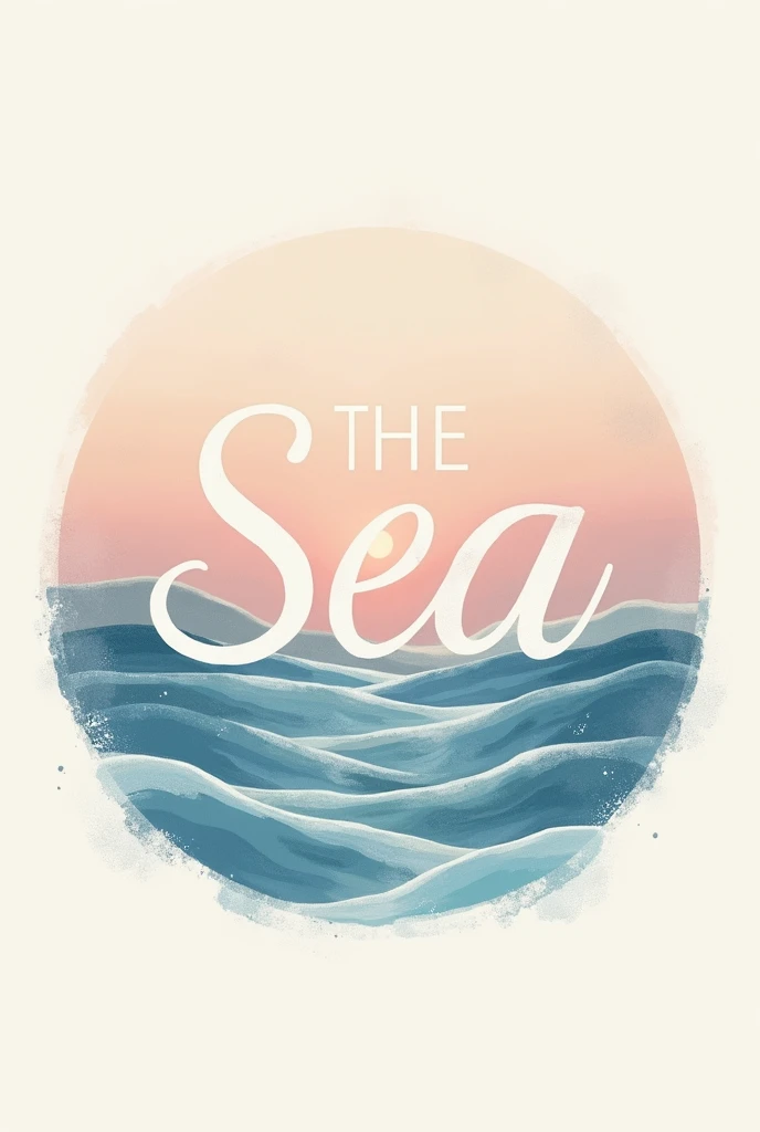Create a circular logo with pink colors, baige and celes, soft pastel tones, with the text in Spanish: THE SEA