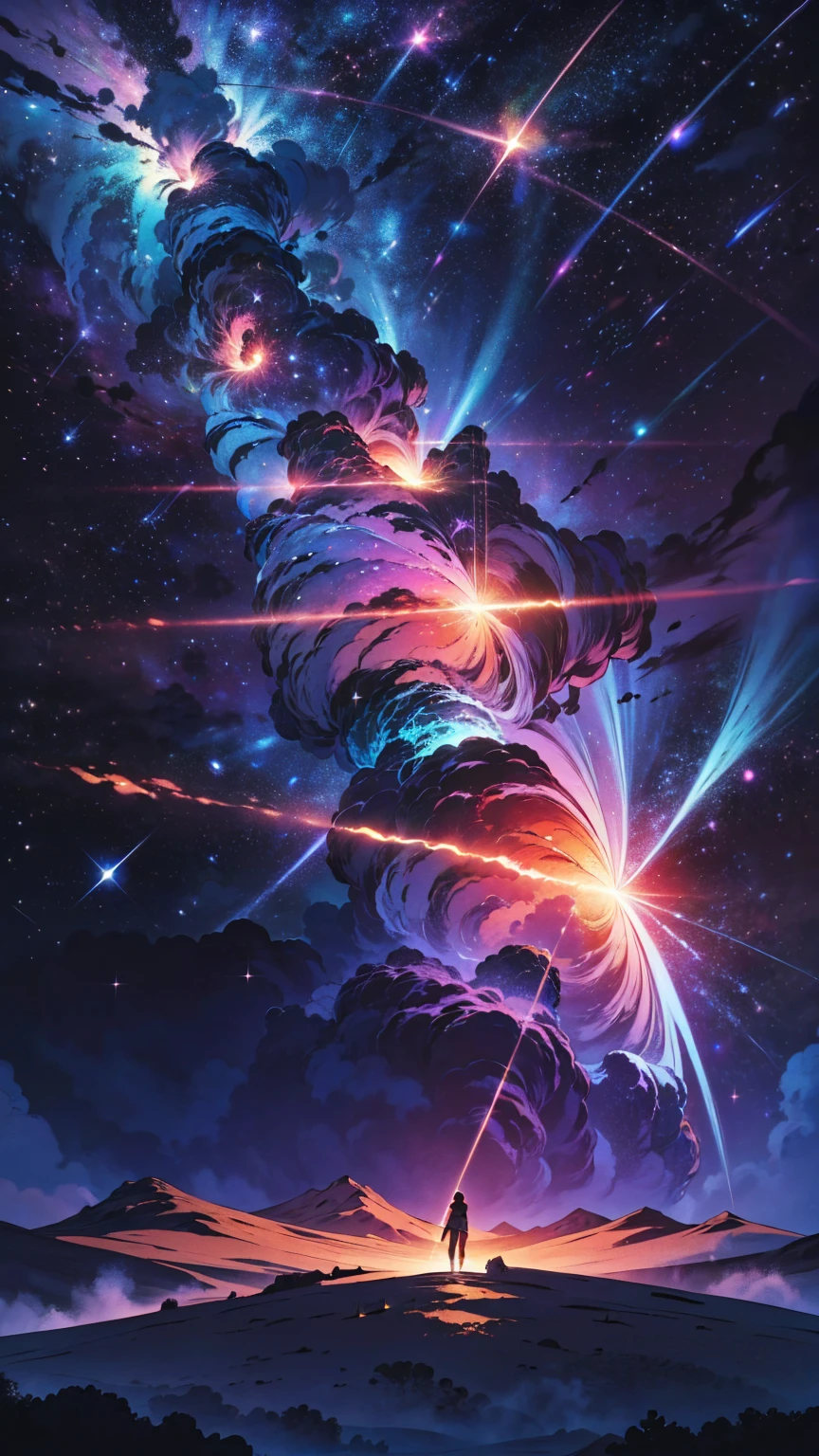(Best quality,4K,8K,A high resolution,Masterpiece:1.2),Ultra-detailed,(Realistic,Photorealistic,photo-realistic:1.37),space,galaxias,supernova,illustration,cosmic,Starcloud,starrysky,Interstellar,astronault,Deep space,Stellar explosion,Colorful,Um ser celestial,expansive view,Starry sky,Vibrant colors,Dramatic lighting,cosmic rays,Enigmatic Atmosphere