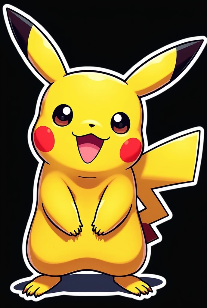 /imagine prompt: Pikachu illustration for a sticker with a black background, in bold outline style, jagged edges, junk, light shading --v 5.2