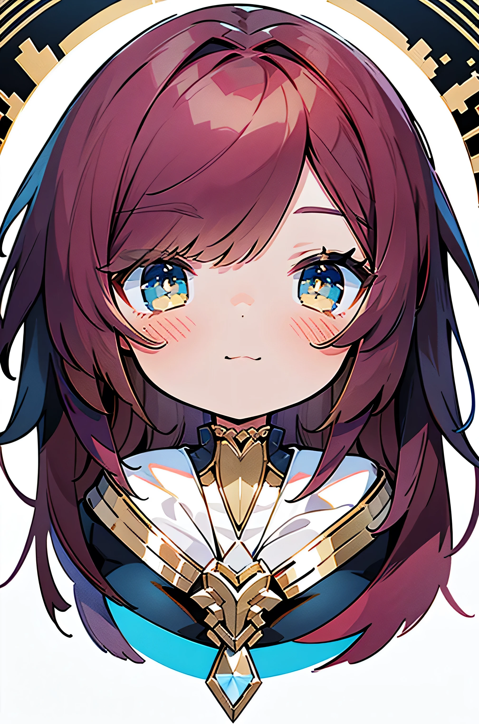 Illustration, UHD, retina, masterpiece, accurate, anatomically correct, super detail, high details, high quality, award winning, best quality, highres, good anatomy, 1080P, HD, 4K, 8k, 16k, 1girl, dynamic pose, upper body potrait, detailed eyes, ((gold eyes)), detailed clothes, detailed hair, rendering, 5 fingers, potrait, Aidalro, cute waifu, BREAK, (long red hair), straight hair, bangs, side bangs, tbcc illustration, nijijourneyV51 